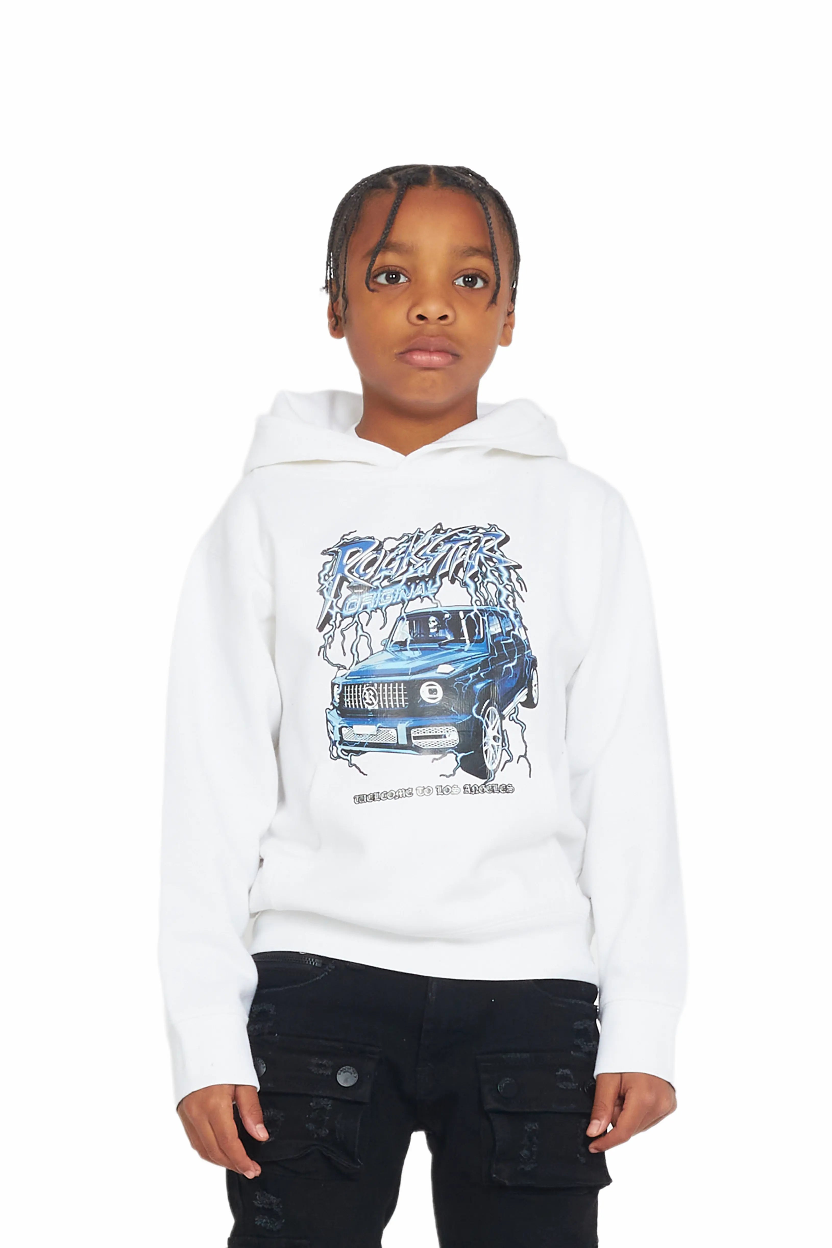 Boys Khai White Graphic Hoodie