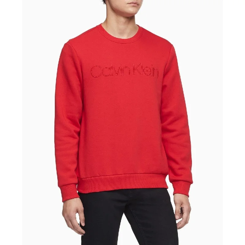 Calvin Klein Men's Tonal Embroidered Logo Fleece Sweatshirt Red Size Large