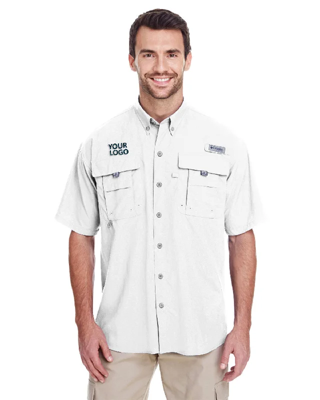 Custom Columbia Mens Bahama Short-Sleeve Shirt, White