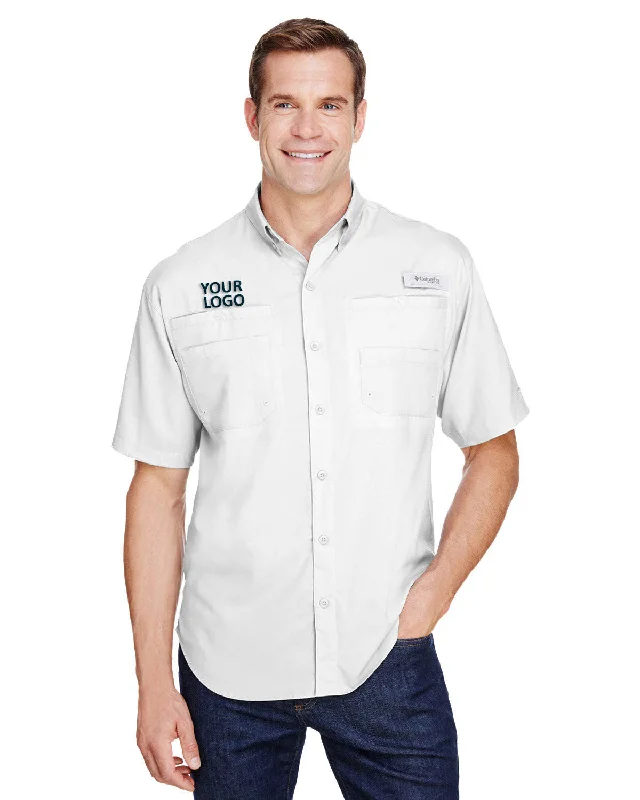 Custom Columbia Mens Tamiami Short-Sleeve Shirt, White