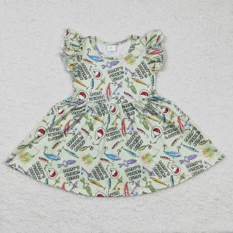 GSD0155 Green Daddy Fishing Buddy Fish Girls Short Sleeve Dresses