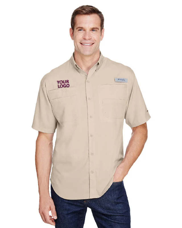 Custom Columbia Mens Tamiami Short-Sleeve Shirt, Fossil