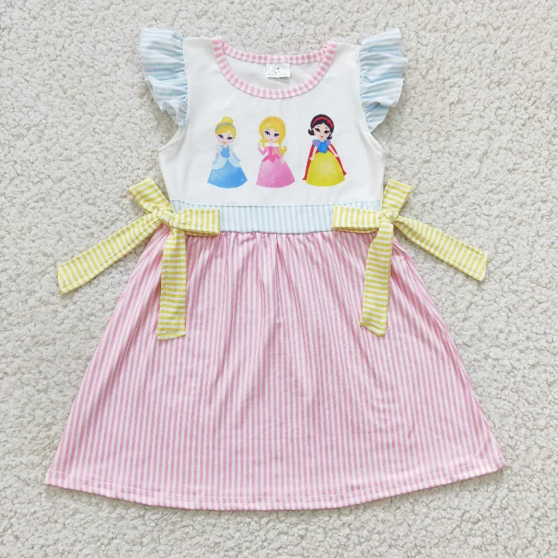 GSD0176 Pink Blue Princess Cartoon Girls Short Sleeve Dresses