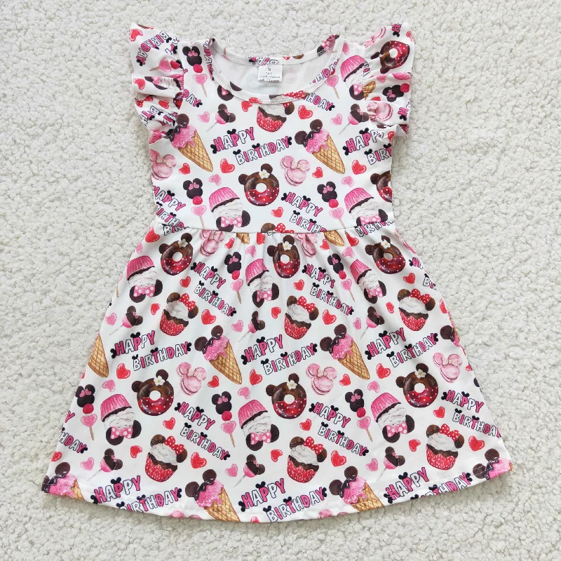 GSD0170 Happy Birthday Cake Pink Love M Cartoon Girls Short Sleeve Dresses