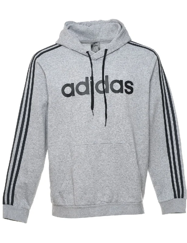 Adidas Grey & Black Contrast Hoodie - L