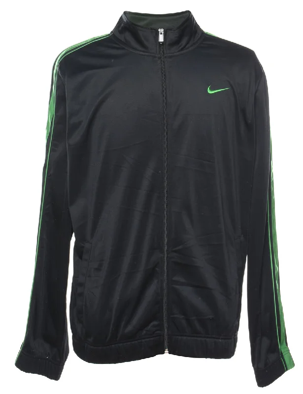 Nike Black & Green Contrast Nylon Track Top - L