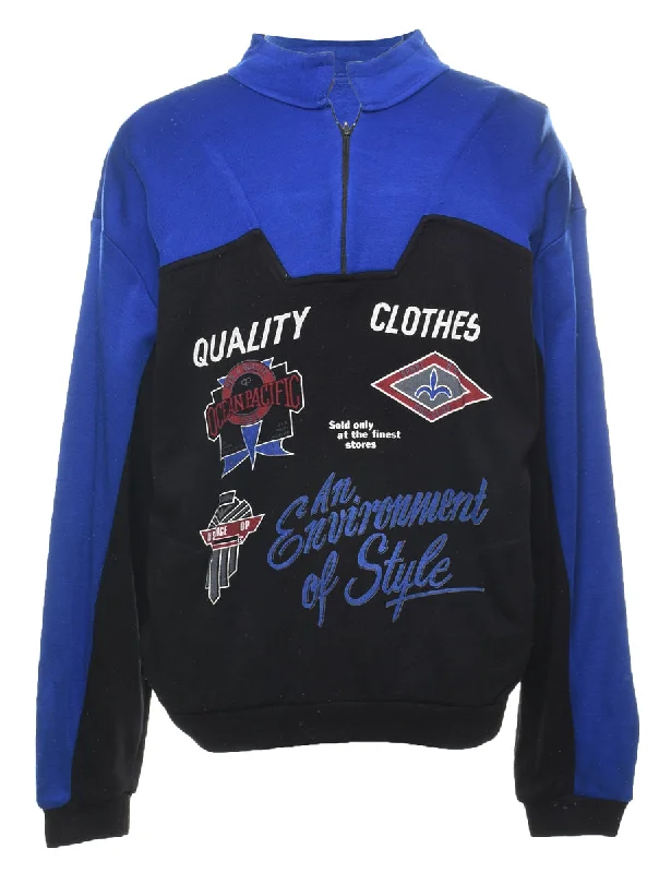 Quarter-Zip Black & Blue Printed Sweatshirt - L