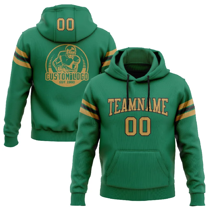 Custom Stitched Kelly Green Old Gold-Black Football Pullover Sweatshirt Hoodie