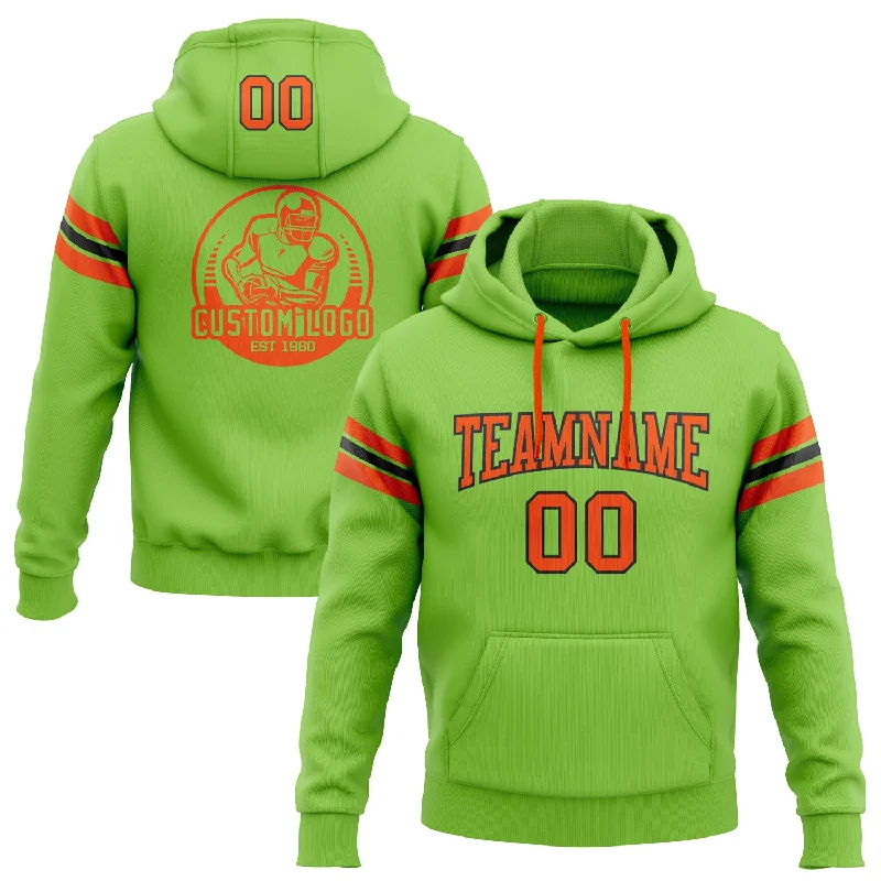 Custom Stitched Neon Green Orange-Black Football Pullover Sweatshirt Hoodie