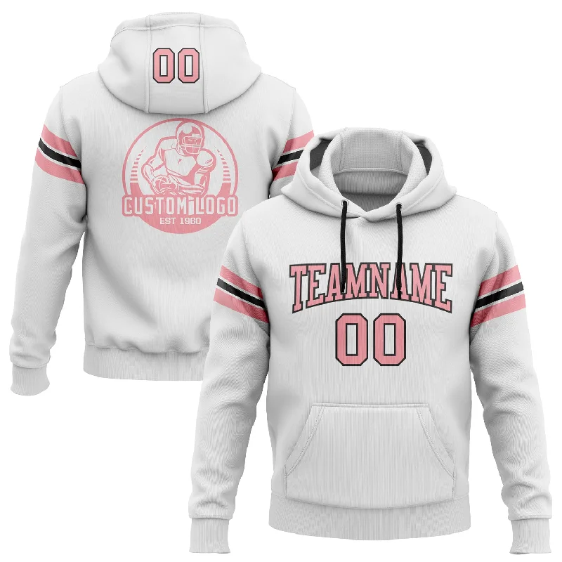 Custom Stitched White Medium Pink-Black Football Pullover Sweatshirt Hoodie