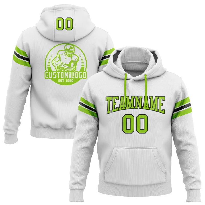 Custom Stitched White Neon Green-Black Football Pullover Sweatshirt Hoodie