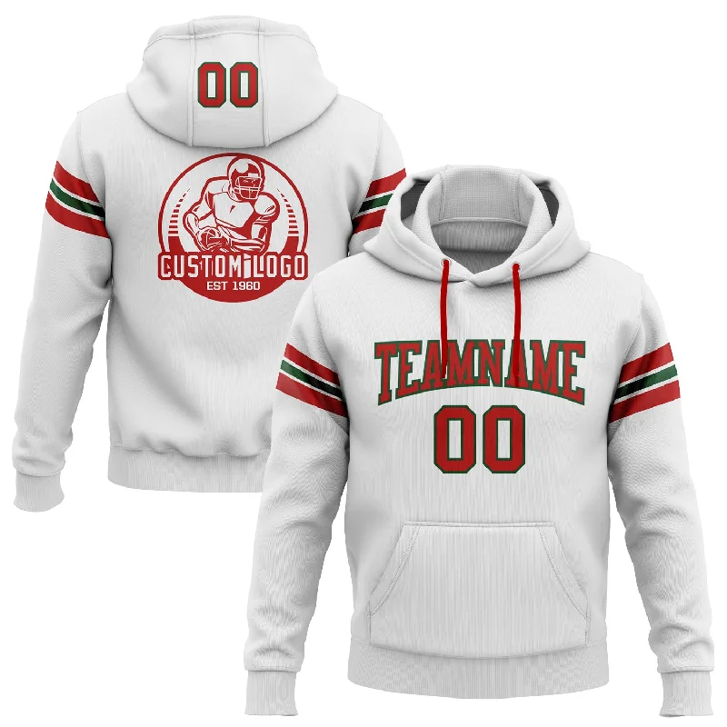 Custom Stitched White Red-Green Football Pullover Sweatshirt Hoodie