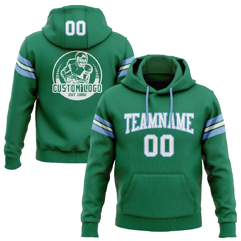 Custom Stitched Kelly Green White-Light Blue Football Pullover Sweatshirt Hoodie