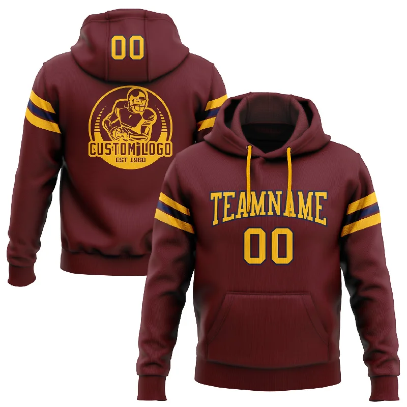 Custom Stitched Burgundy Gold-Navy Football Pullover Sweatshirt Hoodie