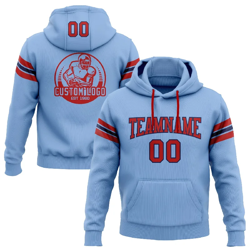 Custom Stitched Light Blue Red-Navy Football Pullover Sweatshirt Hoodie