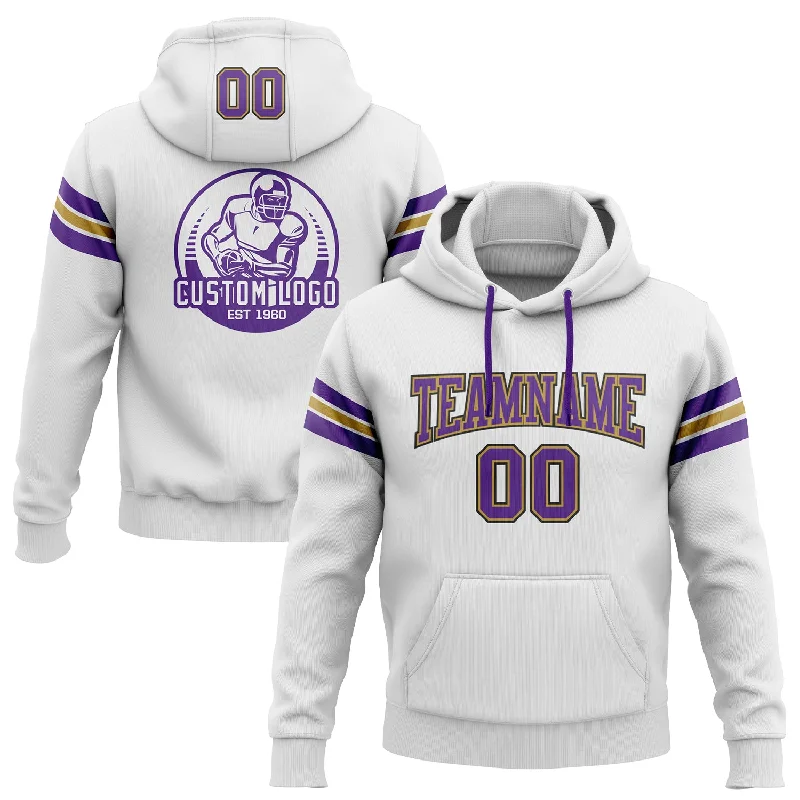 Custom Stitched White Purple Old Gold-Black Football Pullover Sweatshirt Hoodie