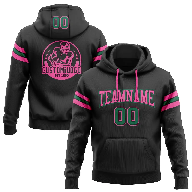 Custom Stitched Black Kelly Green-Pink Football Pullover Sweatshirt Hoodie