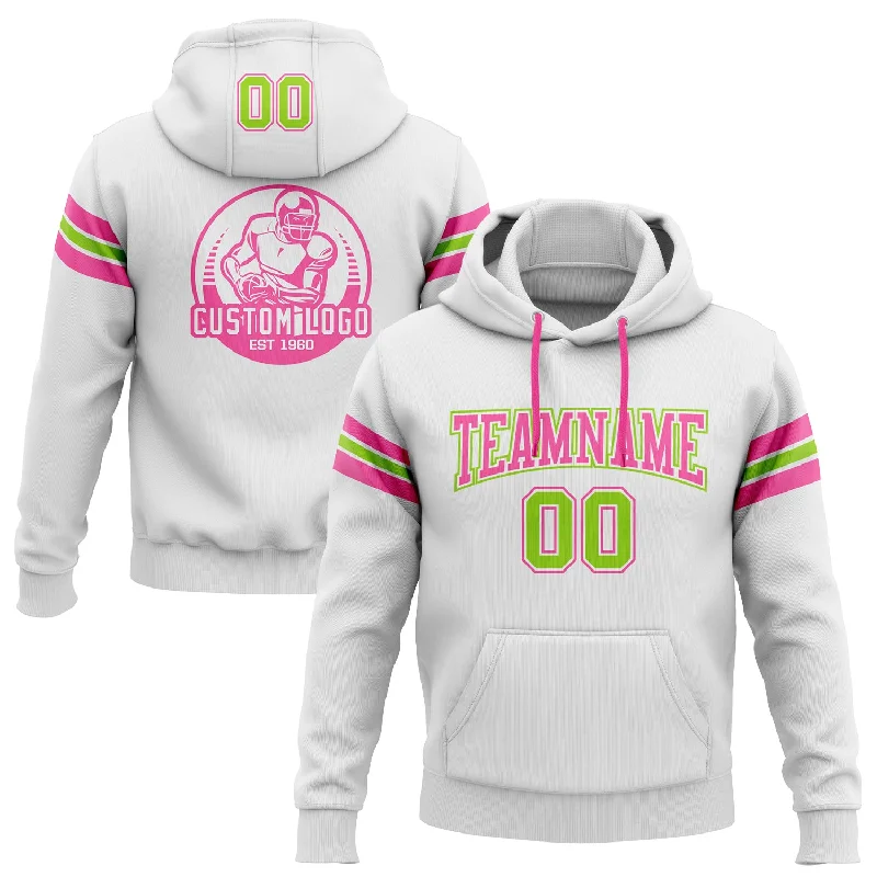 Custom Stitched White Neon Green-Pink Football Pullover Sweatshirt Hoodie