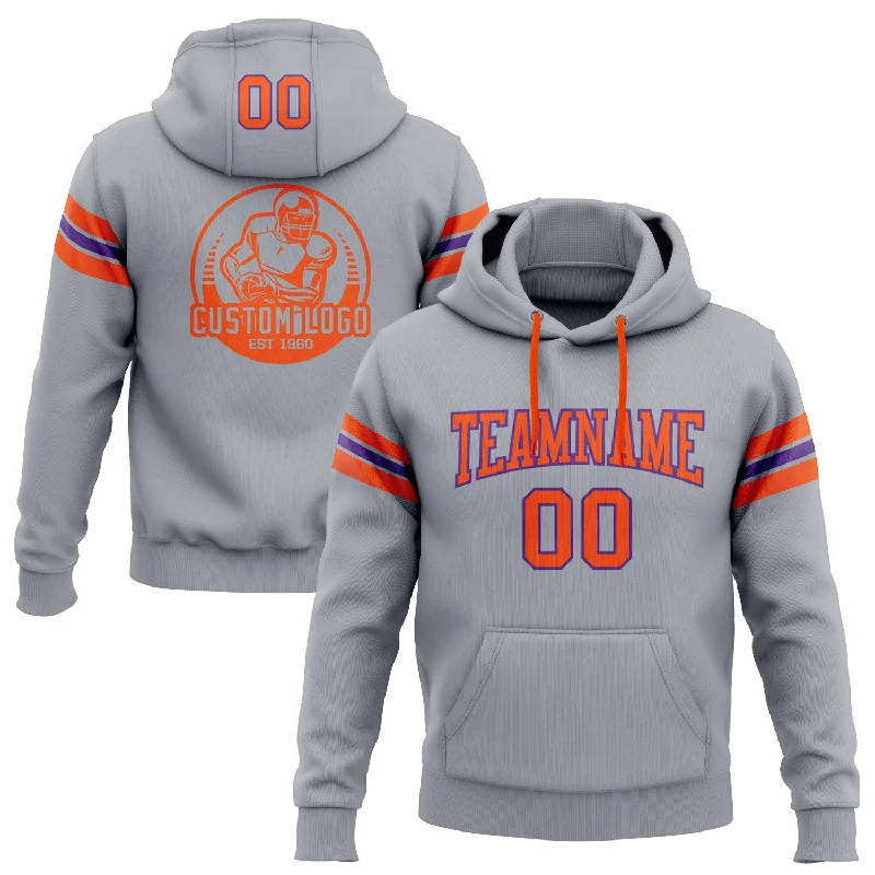 Custom Stitched Gray Orange-Purple Football Pullover Sweatshirt Hoodie