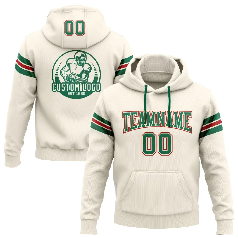 Custom Stitched Cream Kelly Green-Red Football Pullover Sweatshirt Hoodie