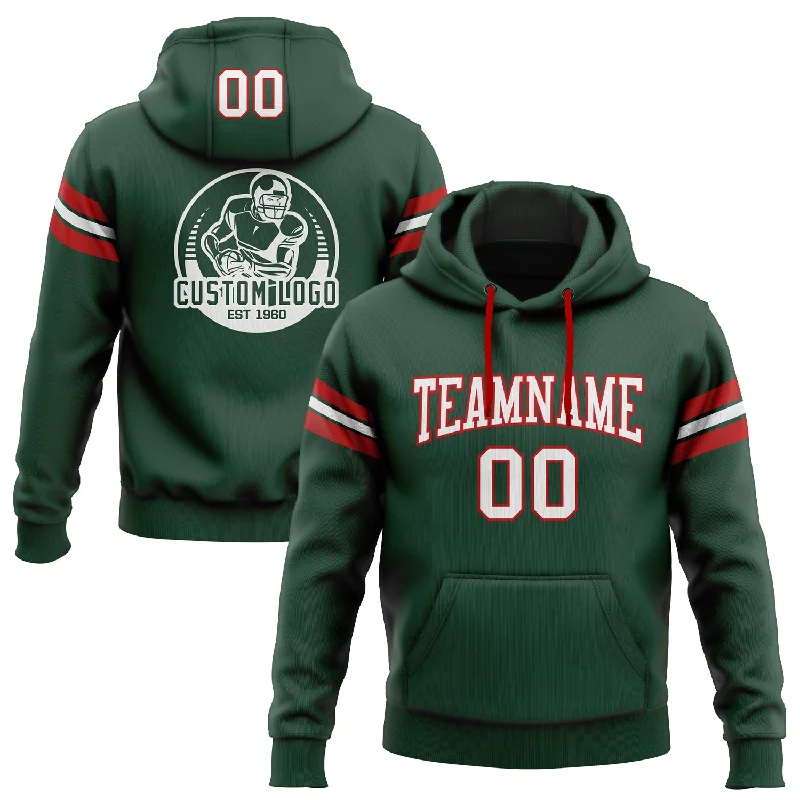 Custom Stitched Green White-Red Football Pullover Sweatshirt Hoodie