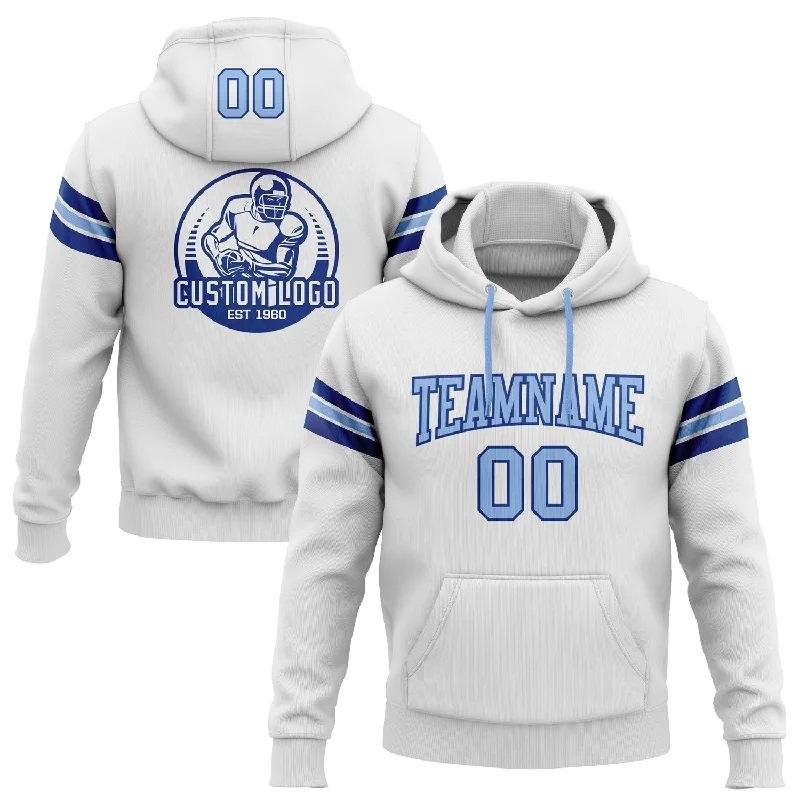 Custom Stitched White Light Blue-Royal Football Pullover Sweatshirt Hoodie