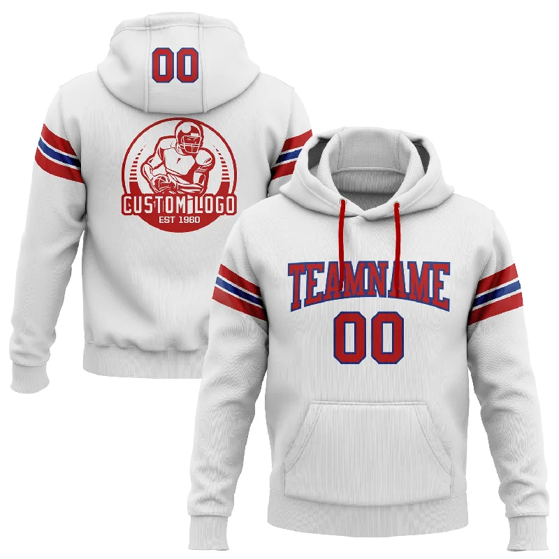 Custom Stitched White Red-Royal Football Pullover Sweatshirt Hoodie