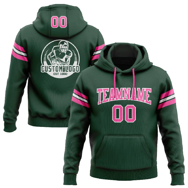 Custom Stitched Green Pink-White Football Pullover Sweatshirt Hoodie