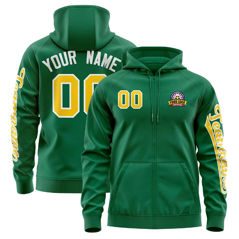 Custom Kelly Green Gold Varsity Full-Zip Letterman Classic Hoodie Jacket