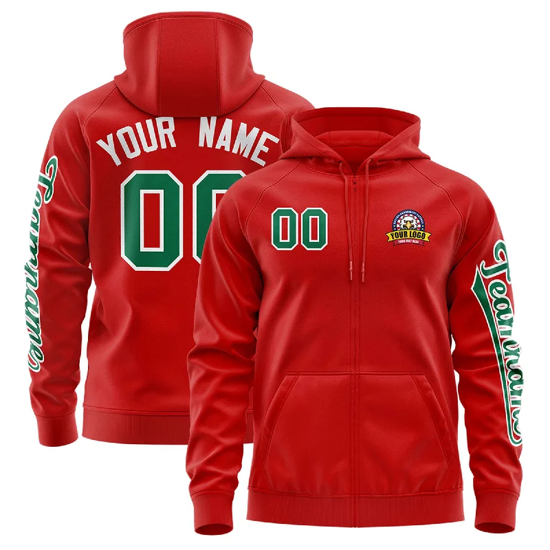 Custom Red Kelly Green Varsity Full-Zip Letterman Classic Hoodie Jacket