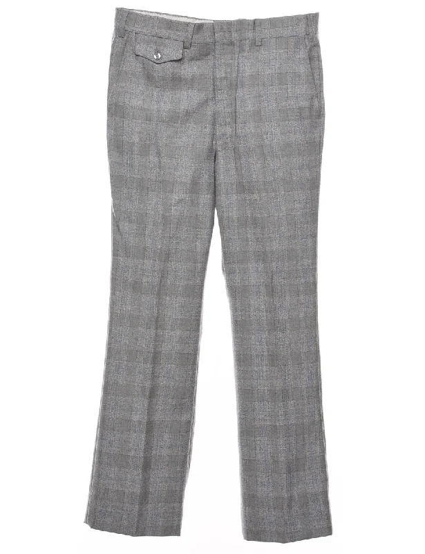 Checked Pattern Grey Straight-Fit Trousers - W34 L30