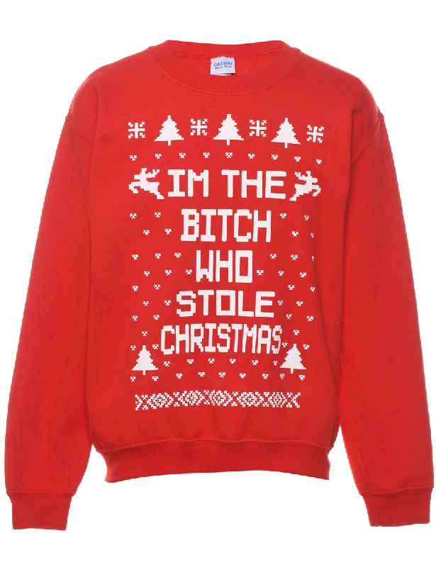 Festive Season Red & White Printed Christmas Sweatshirt - S