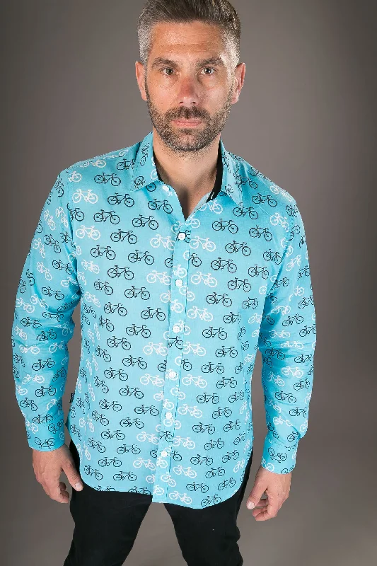 Blue Bicycle Print Cotton Slim Fit Shirt