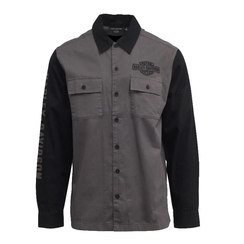 Harley-Davidson Branded Men's Black Pearl Mechanic Colorblocked L/S Woven Shirt (S53B)