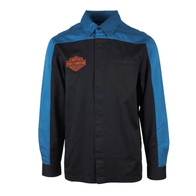 Harley-Davidson Branded Men's Blue Black Tone Timeless Mechanic L/S Woven Shirt (S47)