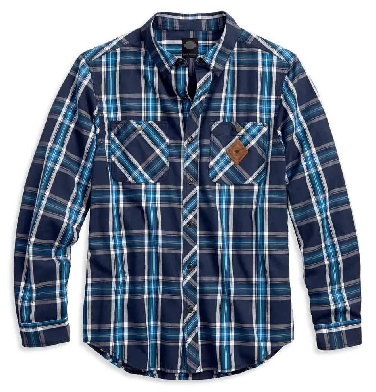 Harley-Davidson® Men's Large Plaid Button Front Shirt, Blue 99038-17VM