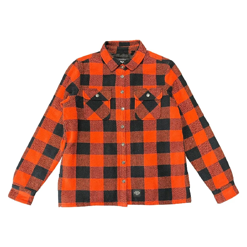 HD Branded Women's Orange Plaid Shirt Jacket Vintage Quilted Lining (S23)