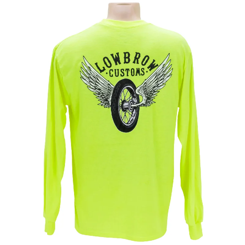 Lowbrow Customs Winged Wheel Safety Green High-Viz Longsleeve Shirt