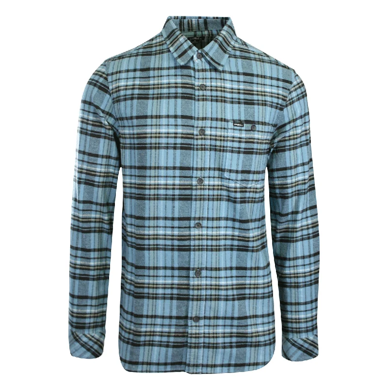 O'Neill Men's Blue Shadow Shirt Redmond Plaid Stretch Flannel Long Sleeve (S28)