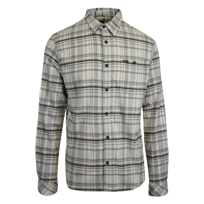 O'Neill Men's Cream Shirt Redmond Plaid Stretch Flannel Long Sleeve (S30)