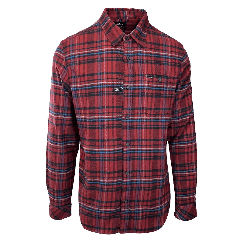 O'Neill Men's Red Shirt Redmond Plaid Stretch Flannel Long Sleeve (S25)