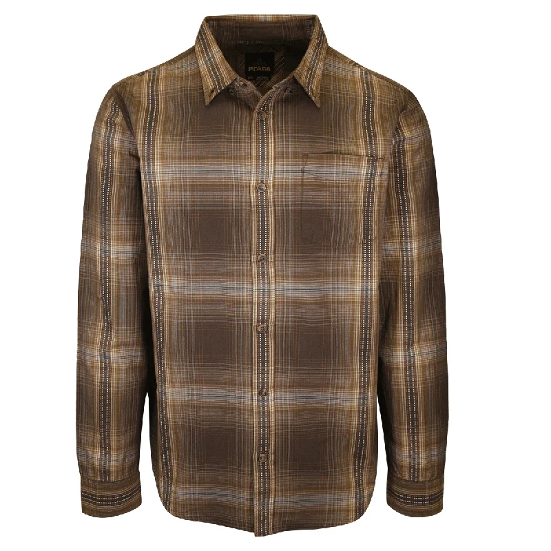 prAna Men's Brown Orange Blue Plaid L/S Woven Shirt (S63)