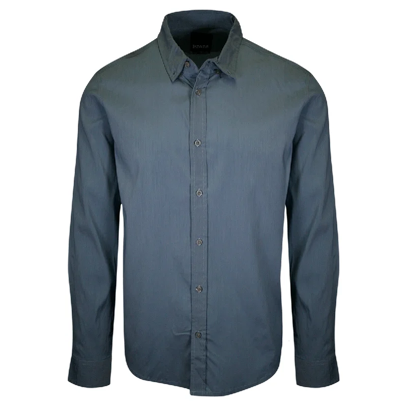 prAna Men's Dark Sky Blue Solid L/S Woven Shirt (S78)