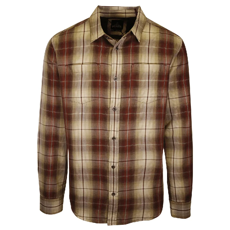 prAna Men's Red Brown Gold Cream Plaid L/S Woven Shirt (S56)