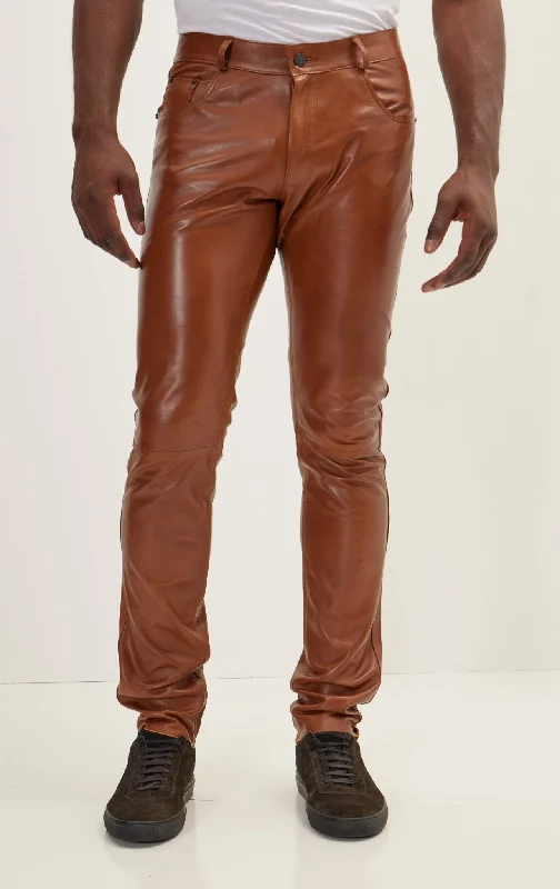 Genuine Lambskin Leather Pants - Brown