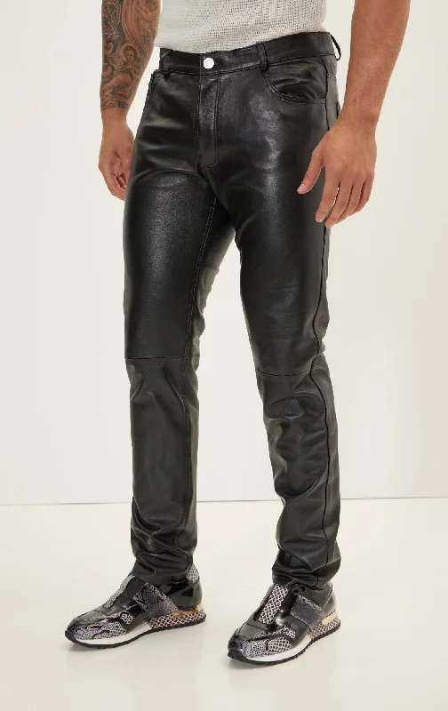 Genuine Lambskin Leather Pants - Black